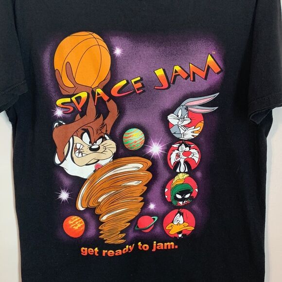 Space Jam | Men’s Black Graphic Print Basketball T shirt Looney Tunes Tee Size S - Picture 2 of 4